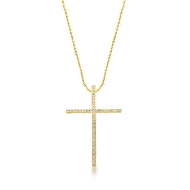Imagem de Colar Com Crucifixo Cravejado Banhado A Ouro 18k - 45cm