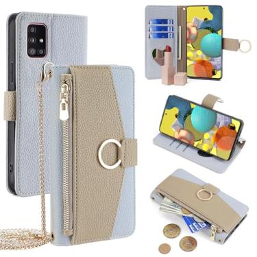 Imagem de YOUULAR Capa carteira com alça transversal compatível com Samsung Galaxy M01 Core/A01 Core/A3 Core, bolsa magnética com zíper, bolso com zíper, capa flip de couro PU à prova de choque com suporte azul