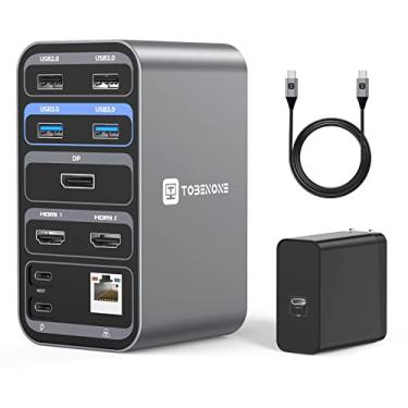 Imagem de USB C Docking Station Monitor duplo com 65 W de alimentação, TOBENONE Laptop Docking Station compatível com 2 HDMI, DisplayPort, 7 USB, Gigabit Ethernet, Áudio, USB-C Dock para Laptop Dell/HP/Surface