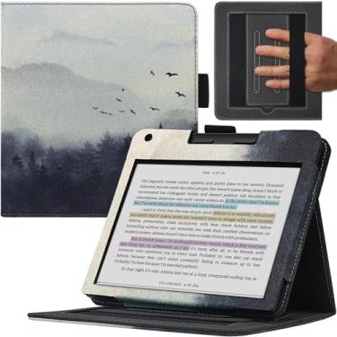 Imagem de GOVTVA Capa de suporte duplo para Kobo Libra de 17 cm, capa com hibernar/despertar automático/alça dupla de mão/fecho magnético para e-reader Kobo Libra (floresta misteriosa)