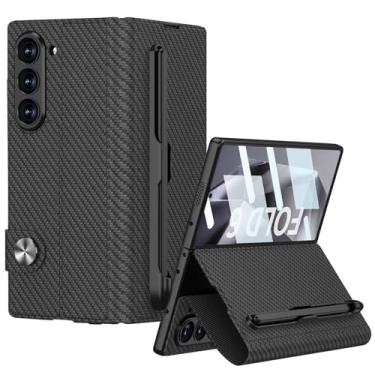 Imagem de DOOTOO Capa para Samsung Galaxy Z Fold 6 com bolso S-Pen de couro luxuoso flip proteção magnética com tudo incluído Z Fold 6 S capa com suporte para caneta (fibra de carbono)