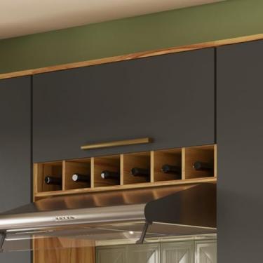 Imagem de Armário Aéreo de Cozinha 80cm com 1 Porta Basculante e Mini Adega 100% Mdf Itália Amêndoa/Chumbo