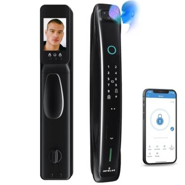 Imagem de Fechadura de porta inteligente Fechadura de porta WiFi com tela, aplicativo TUYA, reconhecimento facial 3D, campainha 7 em 1 + impressão digital Fechadura de porta de entrada sem chave