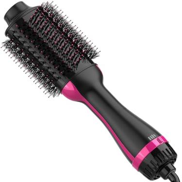 Imagem de Dimecano Escova para secador de cabelo, secador de cabelo 4 em 1 e volumizador modelador, escova profissional de ar quente com íons negativos anti-frizz para secagem, alisamento, salão, preto e rosa