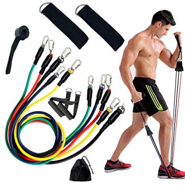 Imagem de Conjunto de faixas de resistência (11 peças) acessórios portáteis para academia em casa - empilhável até 68 kg, faixas de exercício com âncora de porta, alças, bolsa de transporte, alças para pernas no tornozelo para treinamento de resistência, exercícios em casa