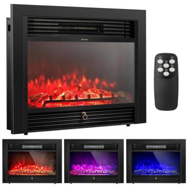 Imagem de Lareira Elétrica de Embutir A53x72L com Controle Remoto e Digital, Luz LED, Chama Ajustável e Temporizador, 1500W, 110v, COSTWAY 24718US CYPE, Preto