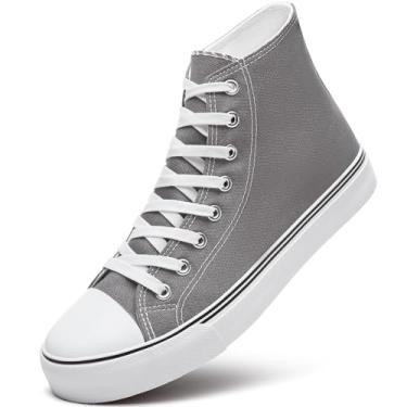 Imagem de ZGR Tênis masculino de lona de cano alto com cadarço clássico casual, Cinza, 45