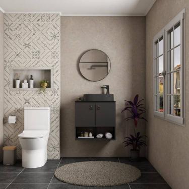 Imagem de Gabinete para Banheiro com Tampo de Vidro Baru Preto