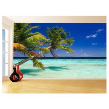 Imagem de Papel De Parede Coqueiros Praia Mar Azul Água 3,5M Npr268 - Você Decor