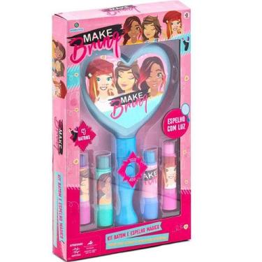 Imagem de Kit Maquiagem Infantil Batom e Espelho Magico Makebrinq Polibrinq MK07