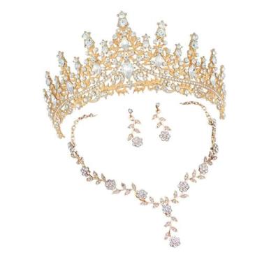 Imagem de Kit Tiara Coroa + Colar Brinco Debutante Noiva Alto Luxo - VALLEN ACES