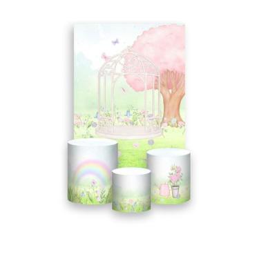Imagem de Painel De Festa Vertical 1,50 x 2,20 + Trio De Capas Cilindro - Jardim