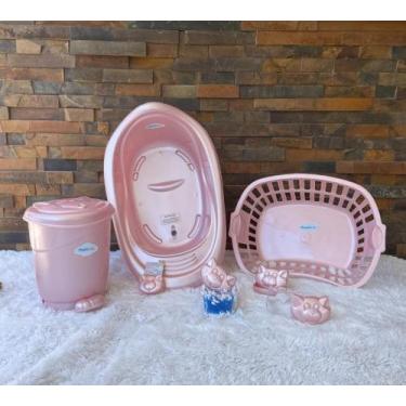 Imagem de Banheira de bebe com saboneteira porta algodão e porta cotonete porta 