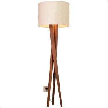 Imagem de Luminária de Chão Paris com Pés de Madeira e Tecido Tramê Bege 158cm -