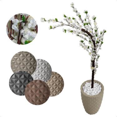 Imagem de Cerejeira Artificial Branca Galho Curvo Vaso Decoração - Flor de Menti