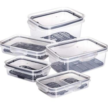 Imagem de Jogo 10 Potes Hermético c Escorredor para Alimentos - PLASUTIL