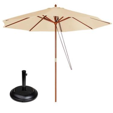 Imagem de Kit Ombrelone Madeira Guarda Sol 3M Bege Sombreiro Piscina Jardim Base