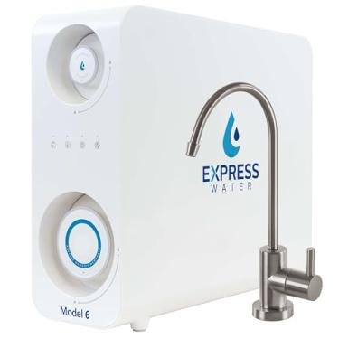 Imagem de Express Water Sistema de osmose reversa sem tanque de 600 GPD - 2:1 puro para drenar, fácil instalação, filtros de torção rápida - Sistema RO sob a pia, níquel escovado