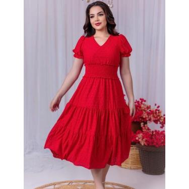 Imagem de Vestidos Midi Elegante Malha Lese Acinturado com Manga - Fashion, Pret