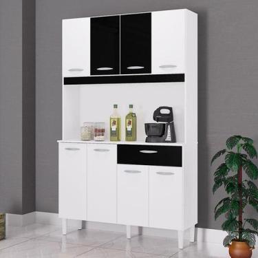 Imagem de Cozinha Ambiente Kit Cassia 8 Portas Branco Preto - Poquema - Poquema 