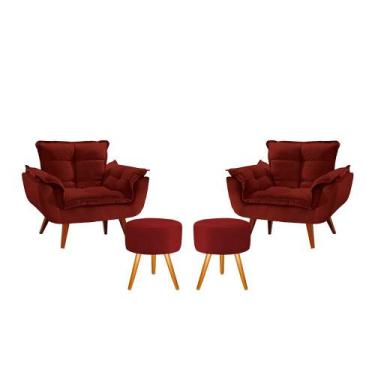 Imagem de Kit 2 Poltronas Opala com 2 Puff Nina Luxo com Pés Estilo Retrô - Bord