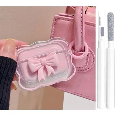 Imagem de Linda capa transparente para AirPods Pro 2/1 geração, design de laço 3D, macio, TPU macio, à prova de choque, Kawaii, Apple iPod Pro, 2ª/1ª geração, capa com caneta de limpeza e chaveiro, meninas e
