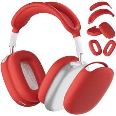 Imagem de ATUAT Capa para fones de ouvido AirPods Max, capa protetora de silicone, acessórios de pele anti-arranhões para mulheres e homens para Apple AirPods Max 2024/2020 (USB-C/Lightning), vermelho
