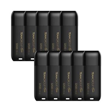 Imagem de TEAMGROUP C175 32GB Pacote com 10 unidades USB 3.2 Gen 1 (USB 3.1/3.0) Pen Drive, cartão de memória externo de armazenamento de dados compatível com computador/laptop, preto fosco TC175332GB23