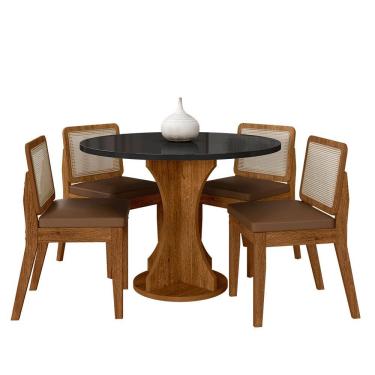 Imagem de Mesa Redonda C/vidro 4 Cadeiras Sextavada Cali Fre/pto/cor.carame - Ma