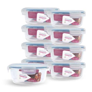 Imagem de Kit 9 Potes Hermético Vidro Redondo Grande Salada Fit 950ml - NABOX, A
