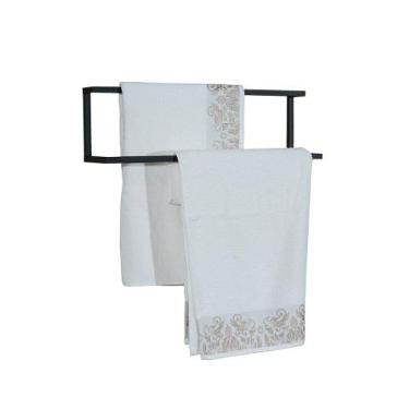 Imagem de Suporte Porta Tolha Duplo Lia Toalheiro Industrial Preto para Parede -