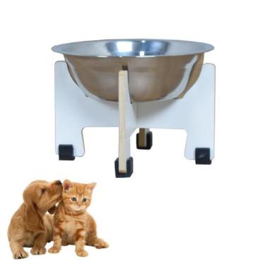 Imagem de Comedouro Elevado Pet Gato Cachorro MDF Torre 11 cm - Inox - Maderacco
