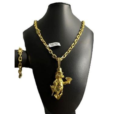 Imagem de Kit 10mm cadeado cordão pulseira pingente - banhado a ouro - ToJoia18k