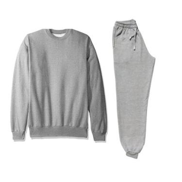 Imagem de Conjunto Moletom Peluciado Blusa Gola Redonda e calça cores preto e ci