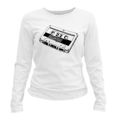 Imagem de Camiseta manga longa feminina - Fita K7. - DASANTIGAS, Branco, Branco,