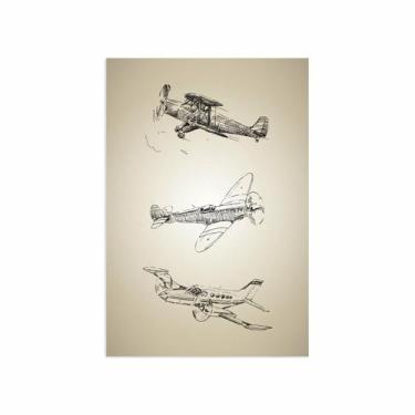 Imagem de Placa Decorativa Vintage MDF Aviões Antigos Triplo 30x40cm - Quartinho