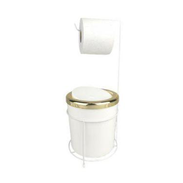 Imagem de Kit Suporte Porta Papel Higiênico Lixeira 5L Cesto Lixo Tampa Basculan