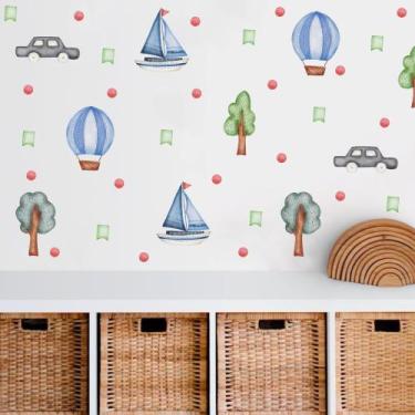 Imagem de adesivo de parede carrinho barquinho balão arvores miniatura - Adesivo