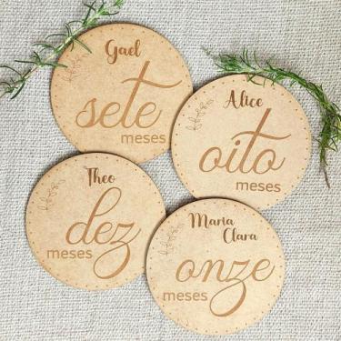 Imagem de Kit Plaquinhas Mesversário Personalizado Bebês Fotos MDF laser Tema Ra