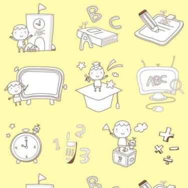 Imagem de Papel de Parede Adesivo Infantil Escolinha Numerais ABC Baby Fundo Ama