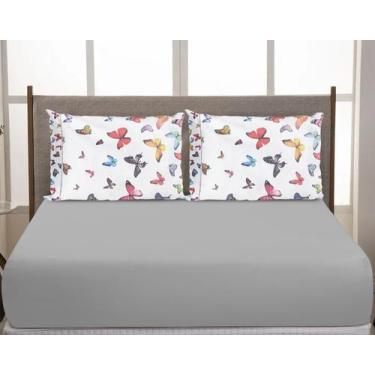 Imagem de Jogo De Lençol Elástico Casal Padrão Box 3 Peças 200 Fios Borboletas C