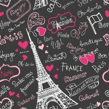 Imagem de Papel De Parede Vinílico Menina Paris Grafite E Rosa Teen Quarto 10m -