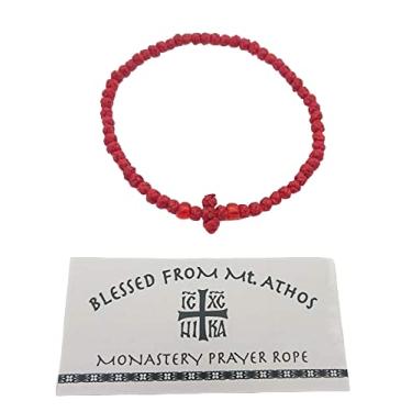 Imagem de Corda de oração ortodoxa cristã grega abençoada feita à mão do Monte Athos (Komboskoini Chotki) fragrância vermelha fina com sagrado (crisma - mirra)