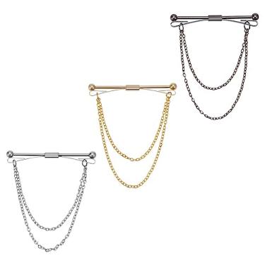 Imagem de WEBEEDY Conjunto de 3 pinos de barra de gravata para homens, conjunto clássico de prendedor de gravata, corrente elegante com franjas, conjuntos criativos de alfinetes de lapela com colar de corrente