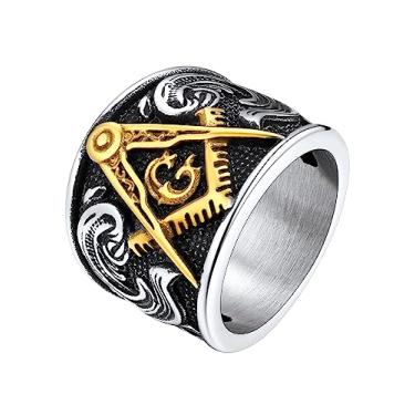 Imagem de FaithHeart Anéis de sinete maçônico para homens, joias maçônicas de aço inoxidável, anel de polegar de motociclista punk com embalagem delicada, Aço inoxidável, Sem pedra preciosa