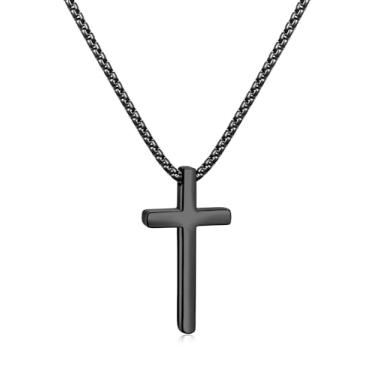 Imagem de Colar masculino Fiusem com cruz para presente de Dia dos Pais, prata/ouro/preto, com corrente de cruz de 2,5 mm e pingente de cruz de aço inoxidável, corrente de caixa de 40 a 61 cm, 20.0 Inches, Aço