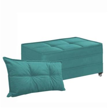 Imagem de Pufe Cama Solteiro Dobrável Com Almofada - Due Decor, Suede Verde Petr