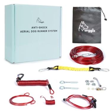 Imagem de Corredor de cachorro para quintal, sistema de carrinho antichoque para cães 50/75/100/150/200 pés, cabo aéreo resistente com elástico para cães pequenos a grandes de até 136 kg, tirolesa externa para