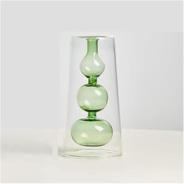 Imagem de Nordic decoração de casa vaso de vidro sala de estar decoração vaso de flores transparente casa decorações óculos decorativos presentes, luz Green-17cm