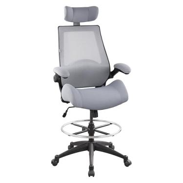 Imagem de BOLISS Cadeira ergonômica de malha de 180 kg com encosto alto, cadeira de escritório alta, cadeira de mesa em pé, encosto de cabeça ajustável, com braços flip-up, suporte lombar giratório para